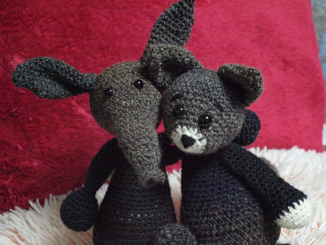 Aardvark and cat stuffed animals are friends