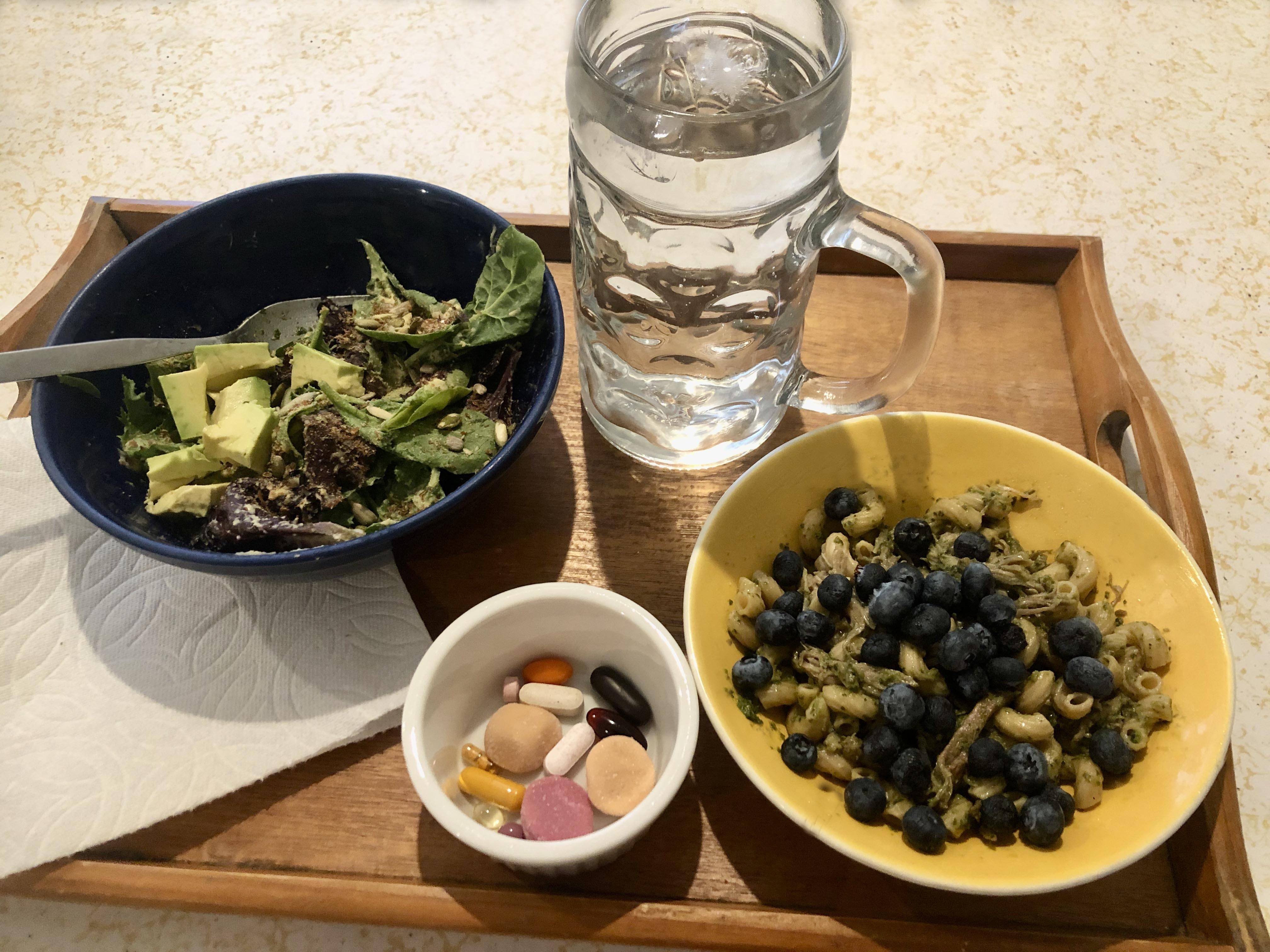 Healthy breakfast pasta with side salad